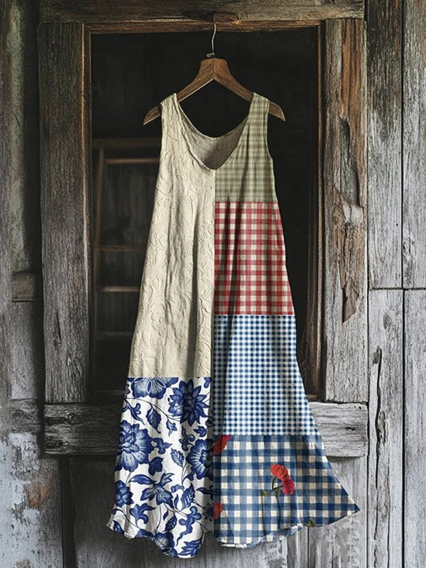Vintage Patchwork Colour Block Art Tank Dress