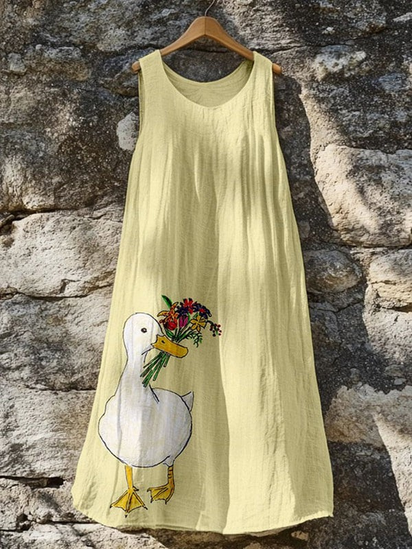 Charming Duck With Floral Art Tank Dress