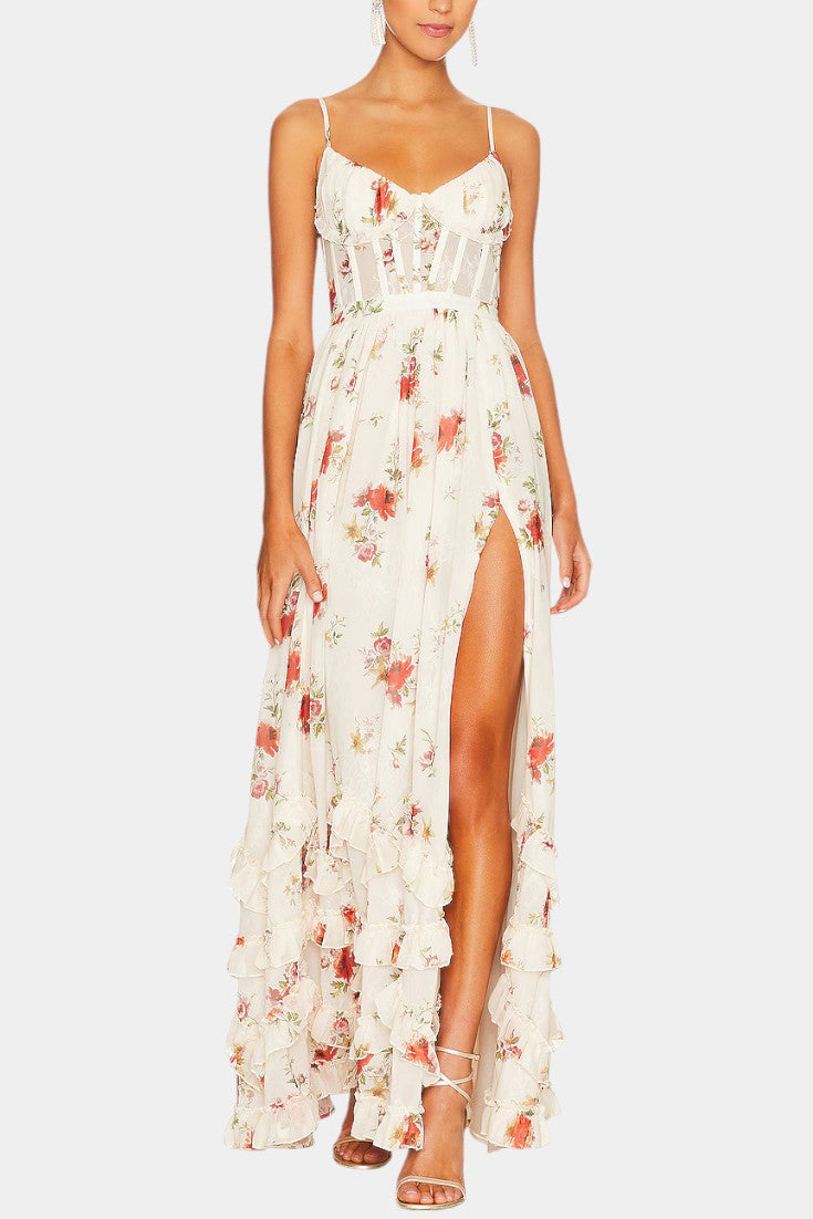 Luna Maxi Dress with Floral Corset and Sophisticated Silhouette