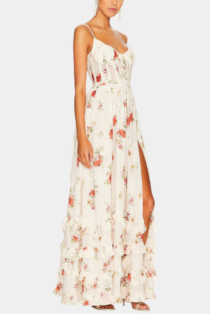 Luna Maxi Dress with Floral Corset and Sophisticated Silhouette