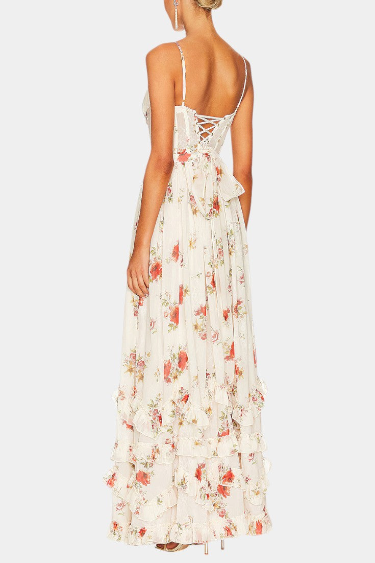 Luna Maxi Dress with Floral Corset and Sophisticated Silhouette