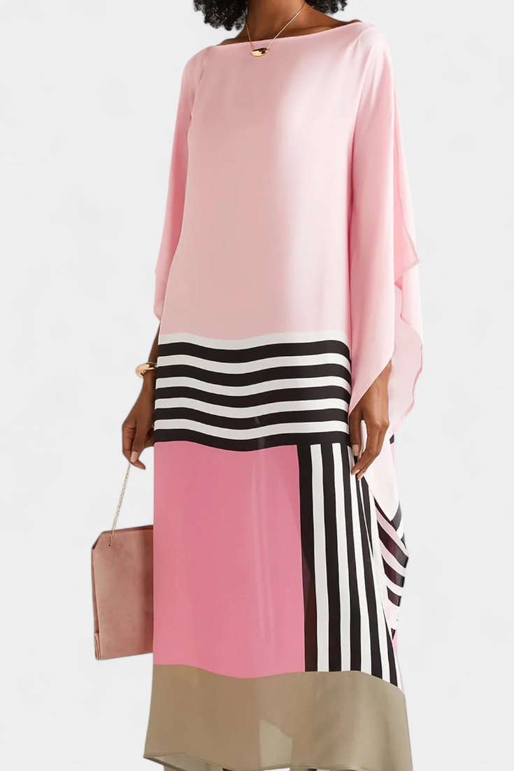 Elenora Geometric Caftan with Wide Cut and Butterfly Mesh Fabric