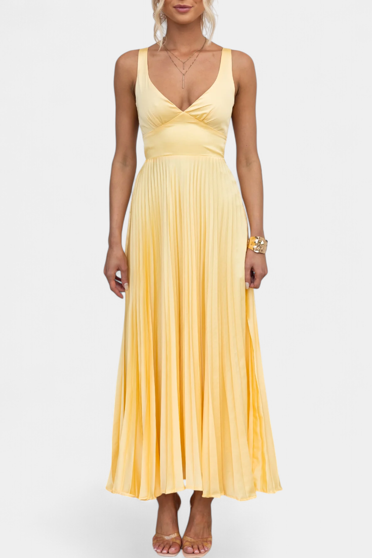 Arlena Pleated Strap Dress with Crisscross Back