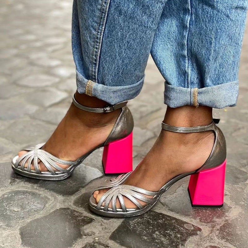 Seraphina™ | Sparkly sandals with a chunky heel and elegant buckle