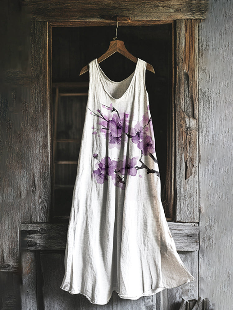 Vintage Lovely Plum Blossom Art Pattern Casual Midi Dress