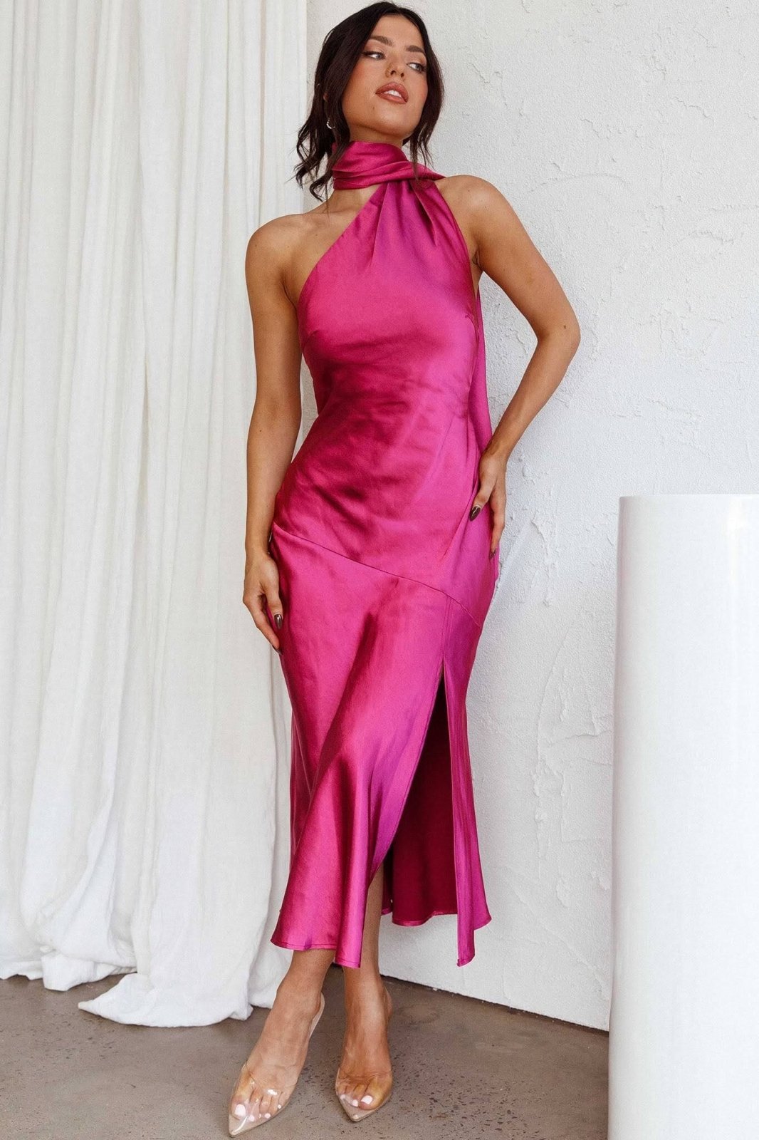 Chloe™ | Luxury Silk Midi Dress with American Collar