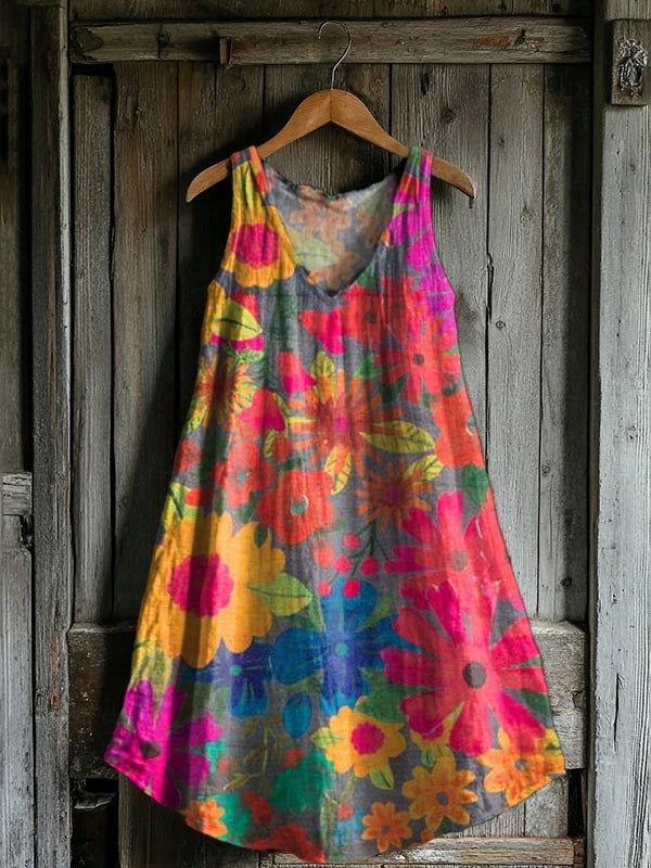 Women's Vintage Watercolor Floral Dress