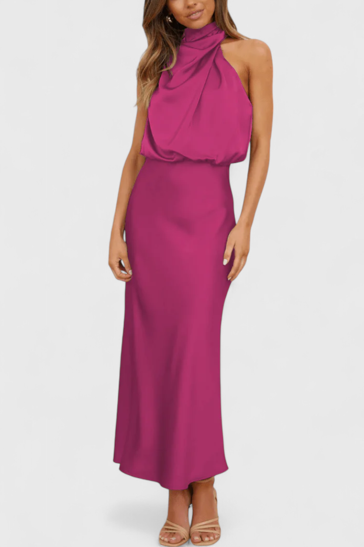 Rina Elegant Draped Halter Neck Dress