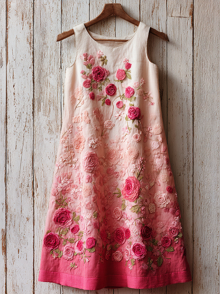Women's Pink Rose Gradient Art Elegant Mini Dress