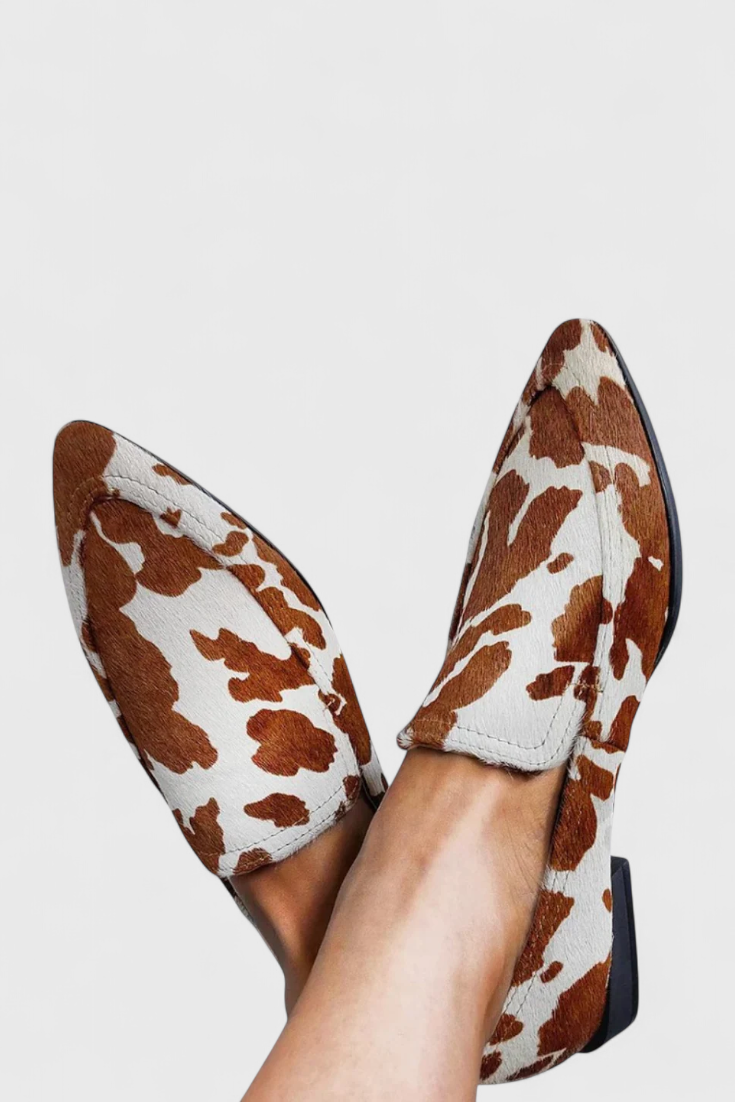 Greece Leather Loafers with Low Heel and Pointed Toe