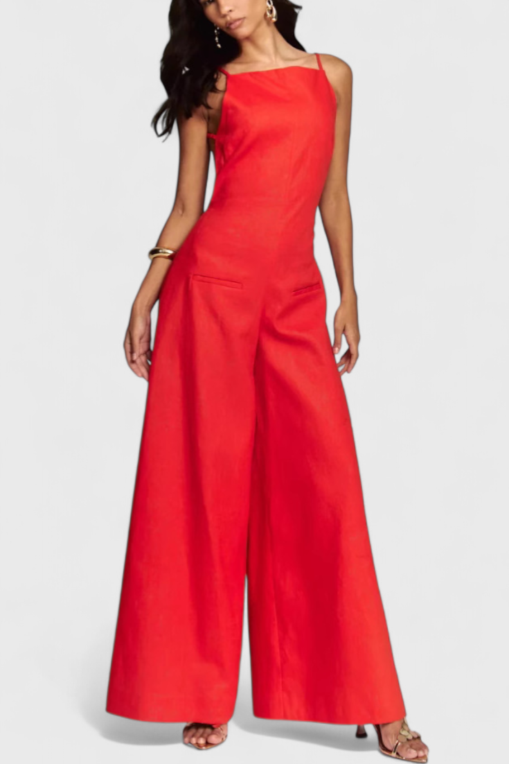 Belén Wide-Leg Halter Jumpsuit with Radiant Fall