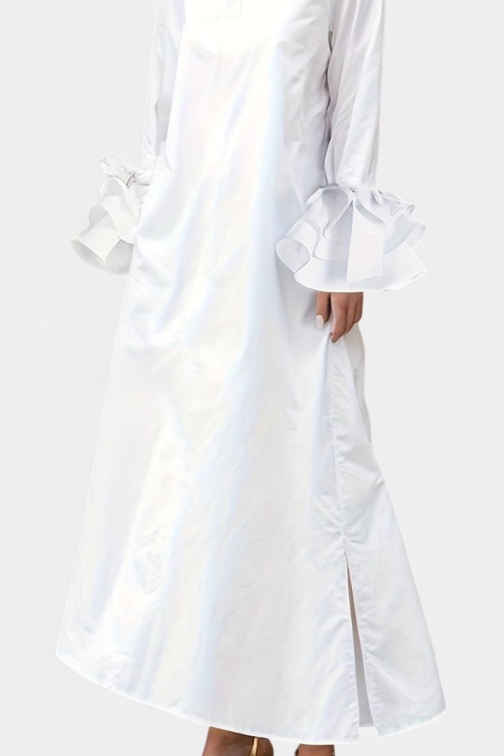 Ramona | Long Urban Dress with Shirt Collar and Ruffled Sleeves - Limited Edition