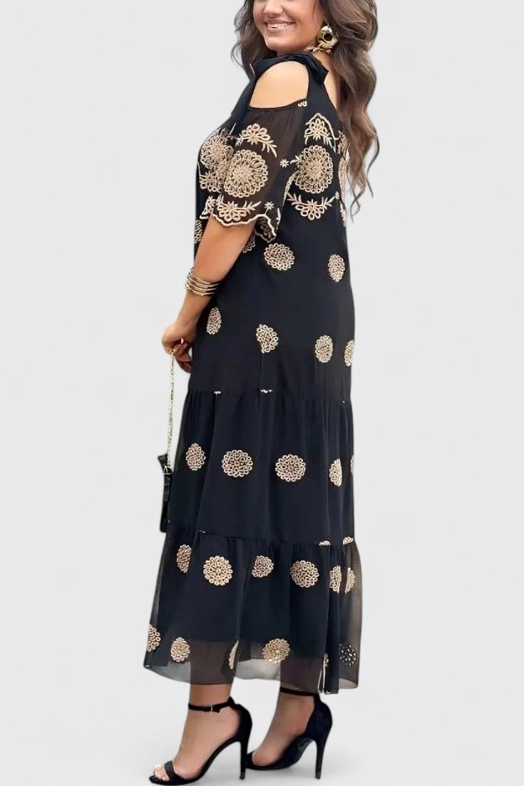 Cathy Elegant Summer Mesh Dress with Hollow Design and Flowing Cut