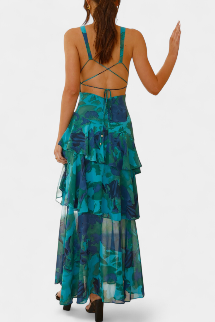 Sunday Dress in Georgette with V-Neck and Flowing Layers