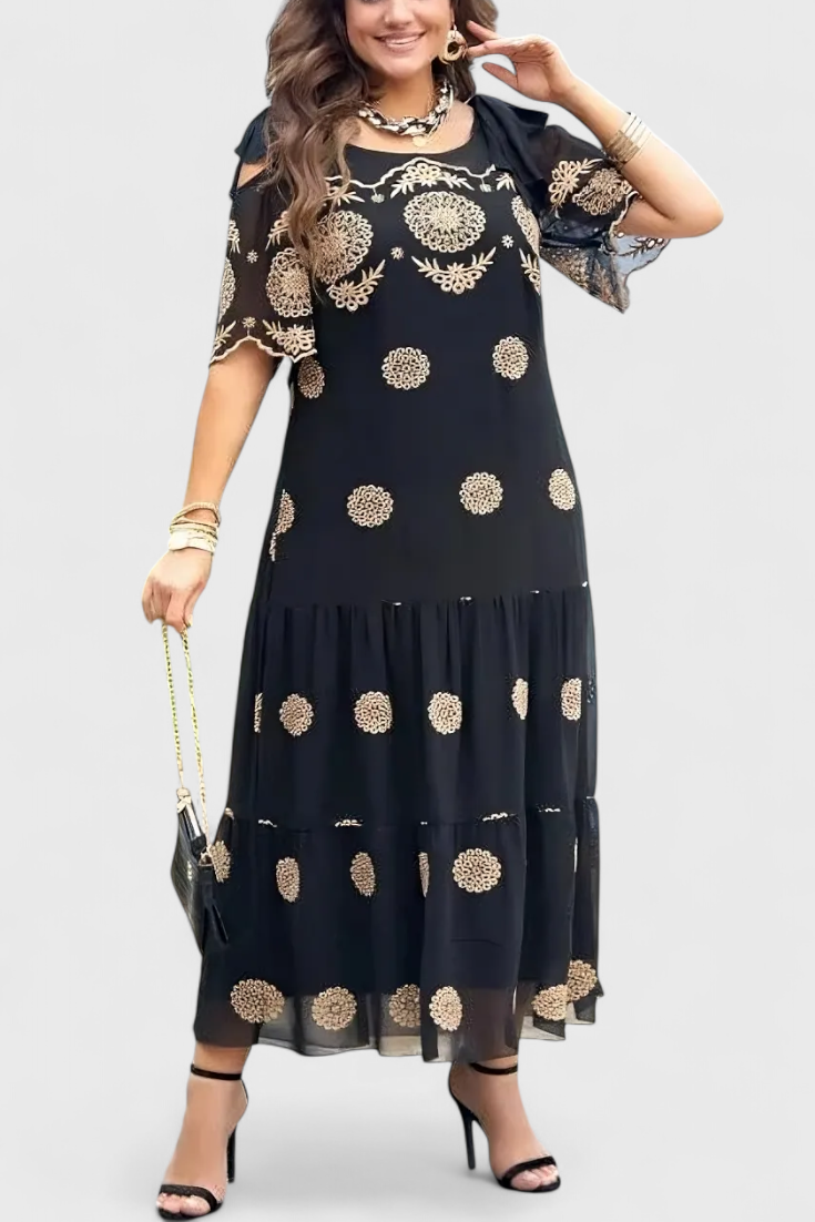 Cathy Elegant Summer Mesh Dress with Hollow Design and Flowing Cut