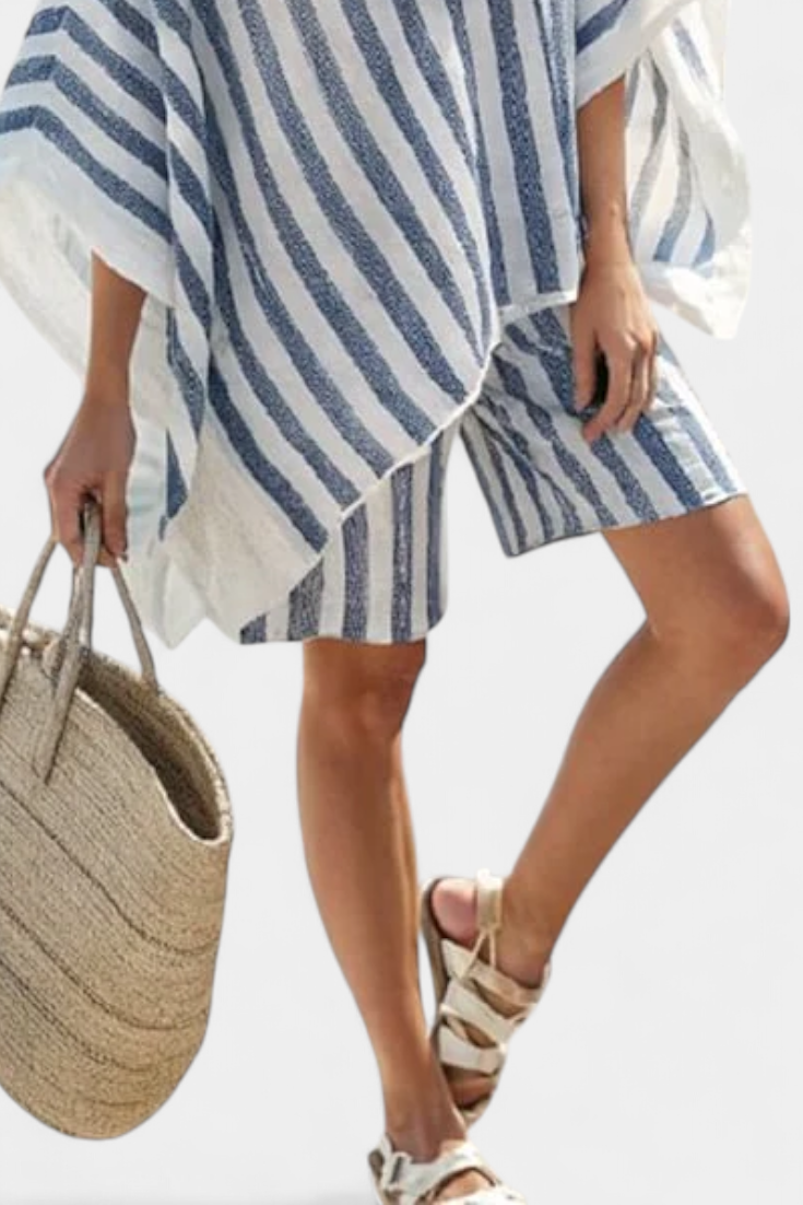 Nancy Striped Set with Oversized Blouse and Elegant Shorts