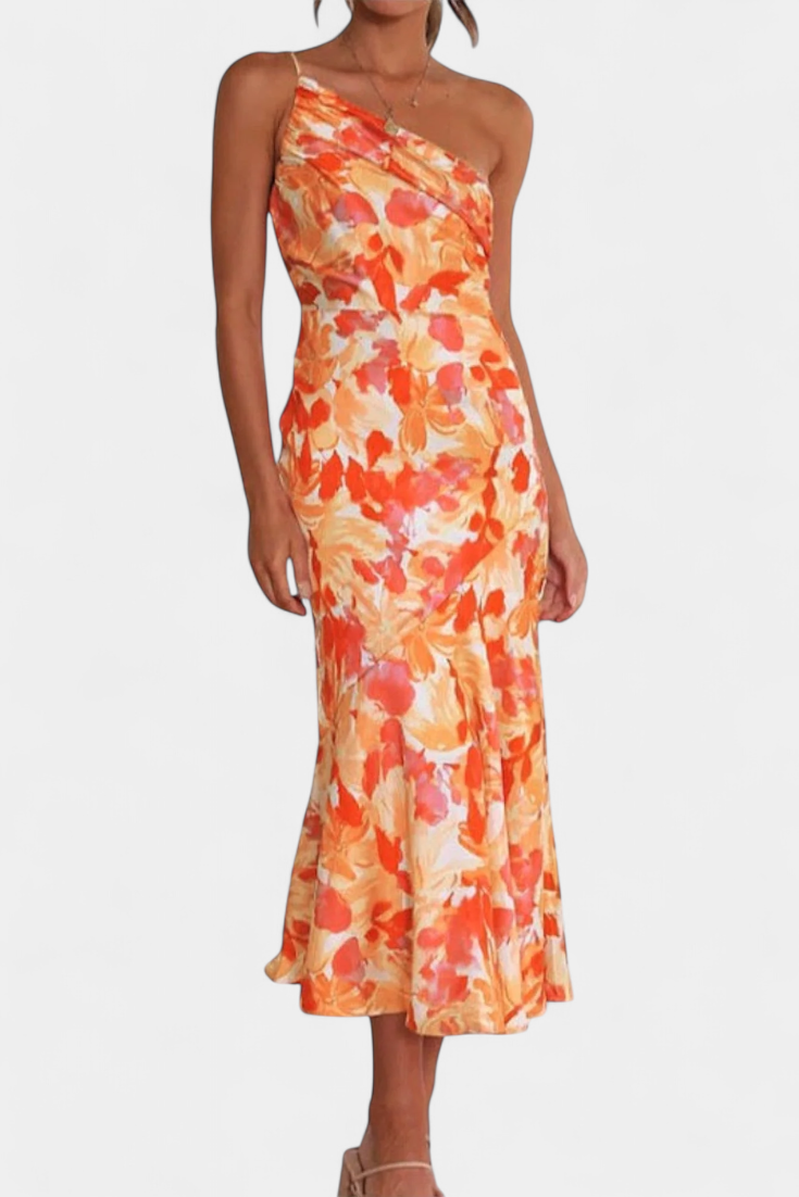 Reya Asymmetrical One-Shoulder Floral Print Dress