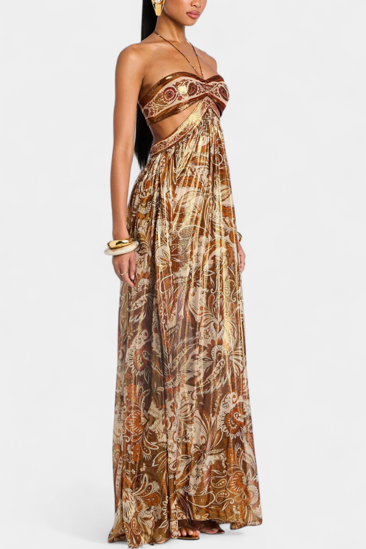 Tasha Maxi Halter Dress with Open Back and Cutout Details