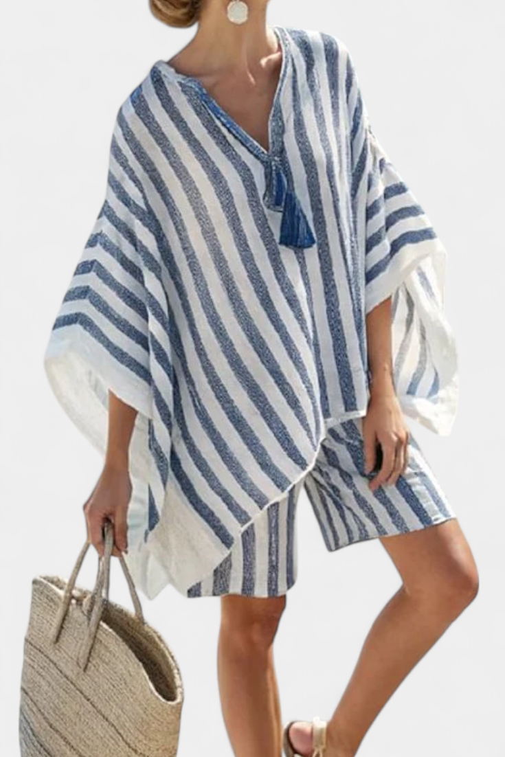 Nancy Striped Set with Oversized Blouse and Elegant Shorts