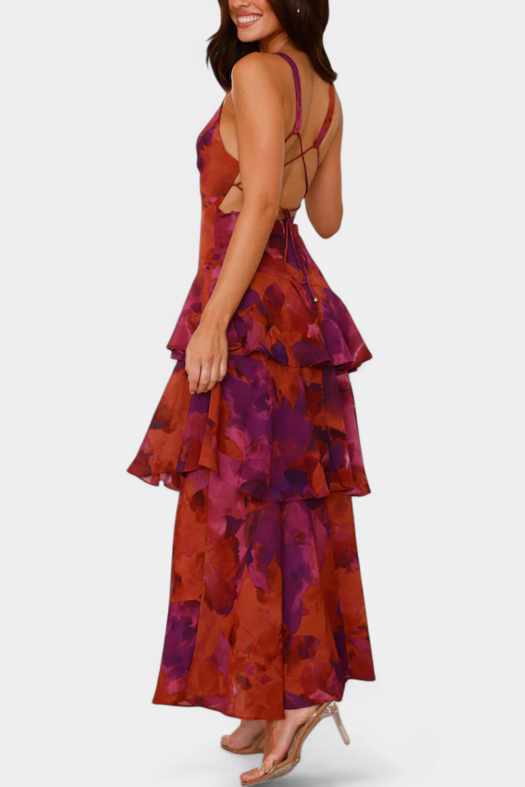 Sunday Dress in Georgette with V-Neck and Flowing Layers