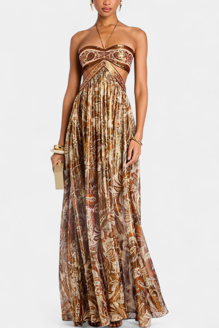 Tasha Maxi Halter Dress with Open Back and Cutout Details