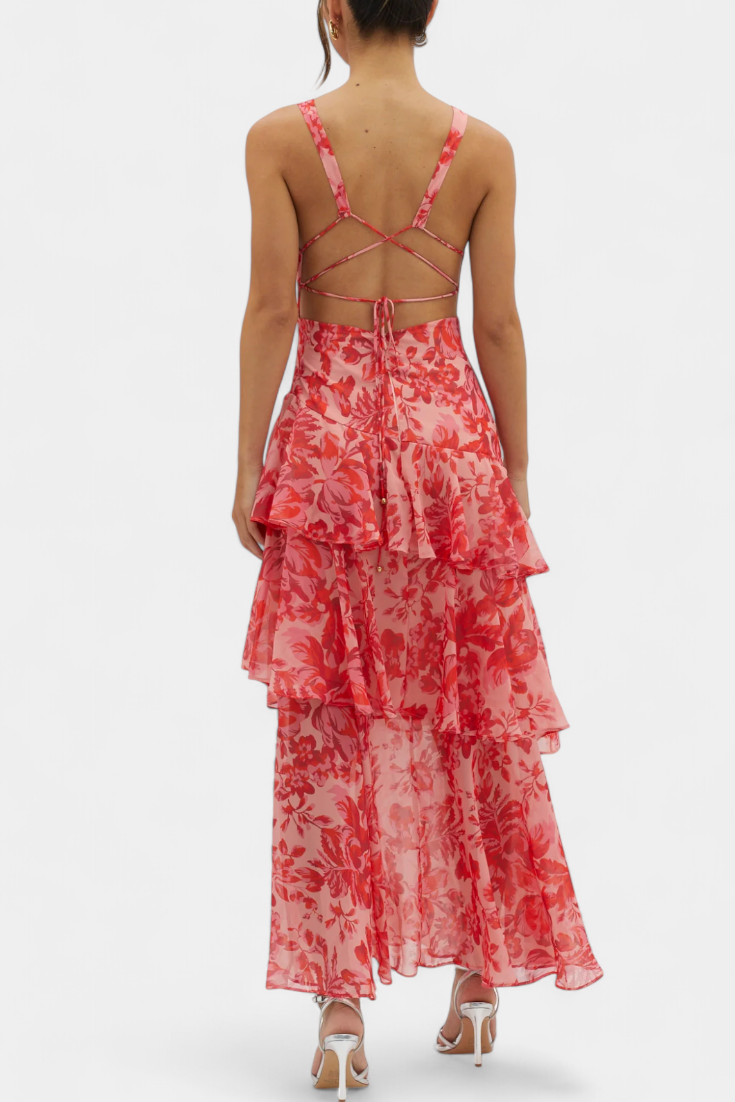 Sunday Dress in Georgette with V-Neck and Flowing Layers