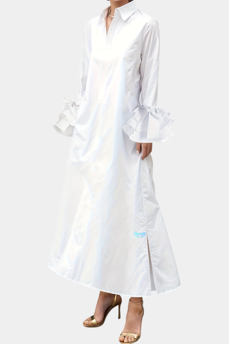 Ramona | Long Urban Dress with Shirt Collar and Ruffled Sleeves - Limited Edition
