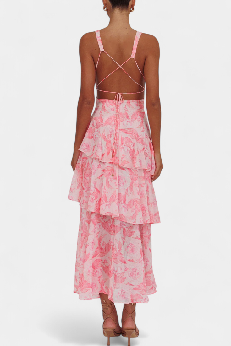 Sunday Dress in Georgette with V-Neck and Flowing Layers