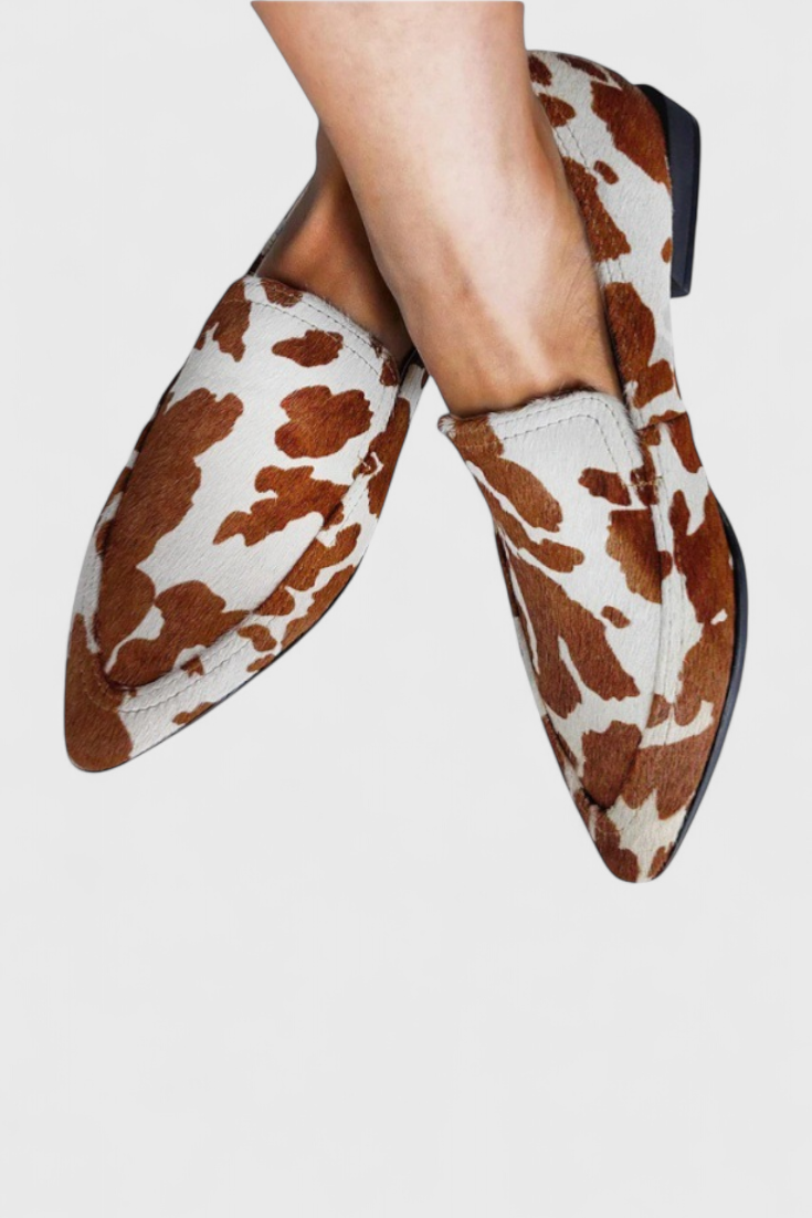 Greece Leather Loafers with Low Heel and Pointed Toe