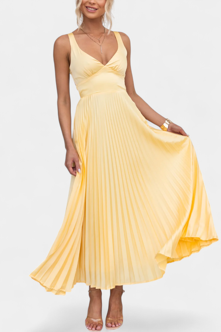 Arlena Pleated Strap Dress with Crisscross Back