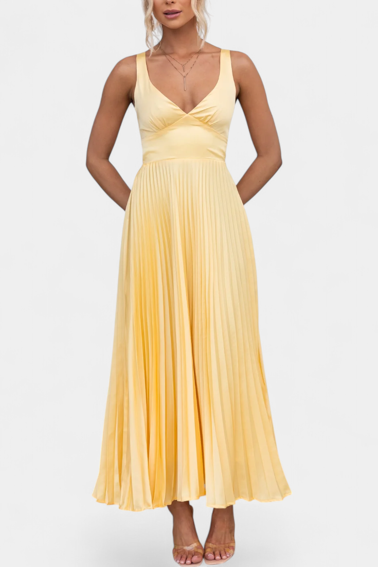 Arlena Pleated Strap Dress with Crisscross Back
