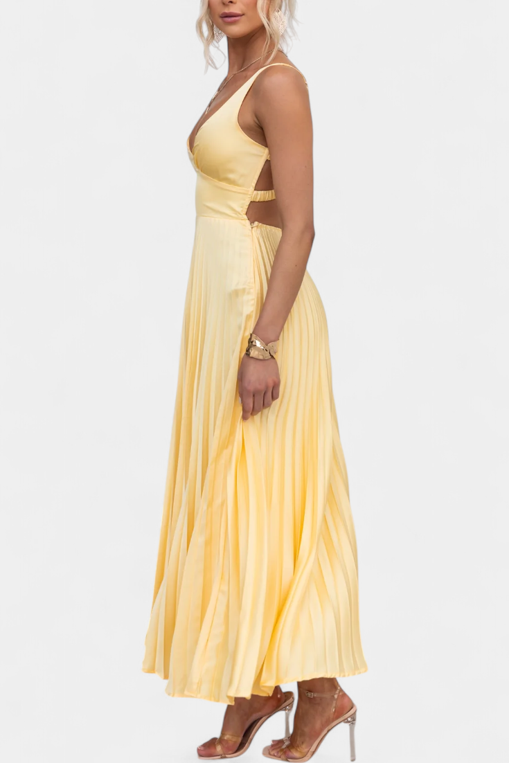 Arlena Pleated Strap Dress with Crisscross Back