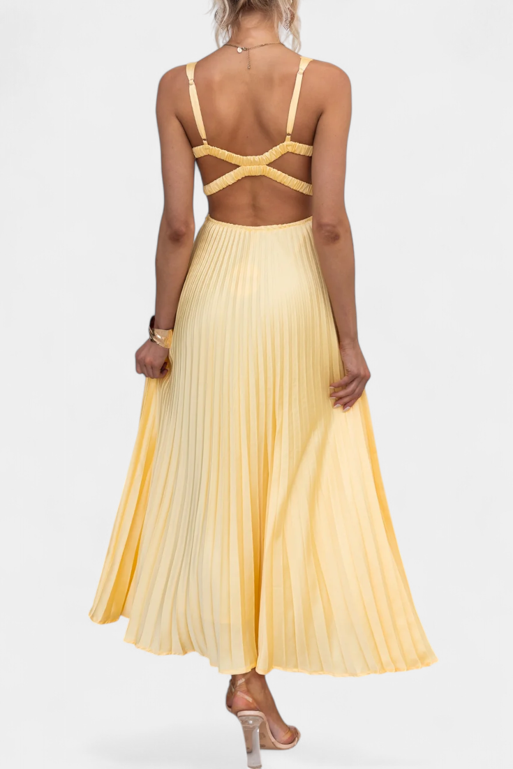 Arlena Pleated Strap Dress with Crisscross Back