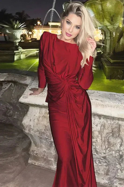 Michaela™ | Long Sleeve Maxi Dress with Twist Front