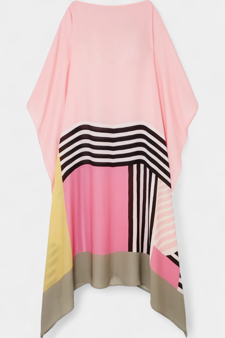 Elenora Geometric Caftan with Wide Cut and Butterfly Mesh Fabric