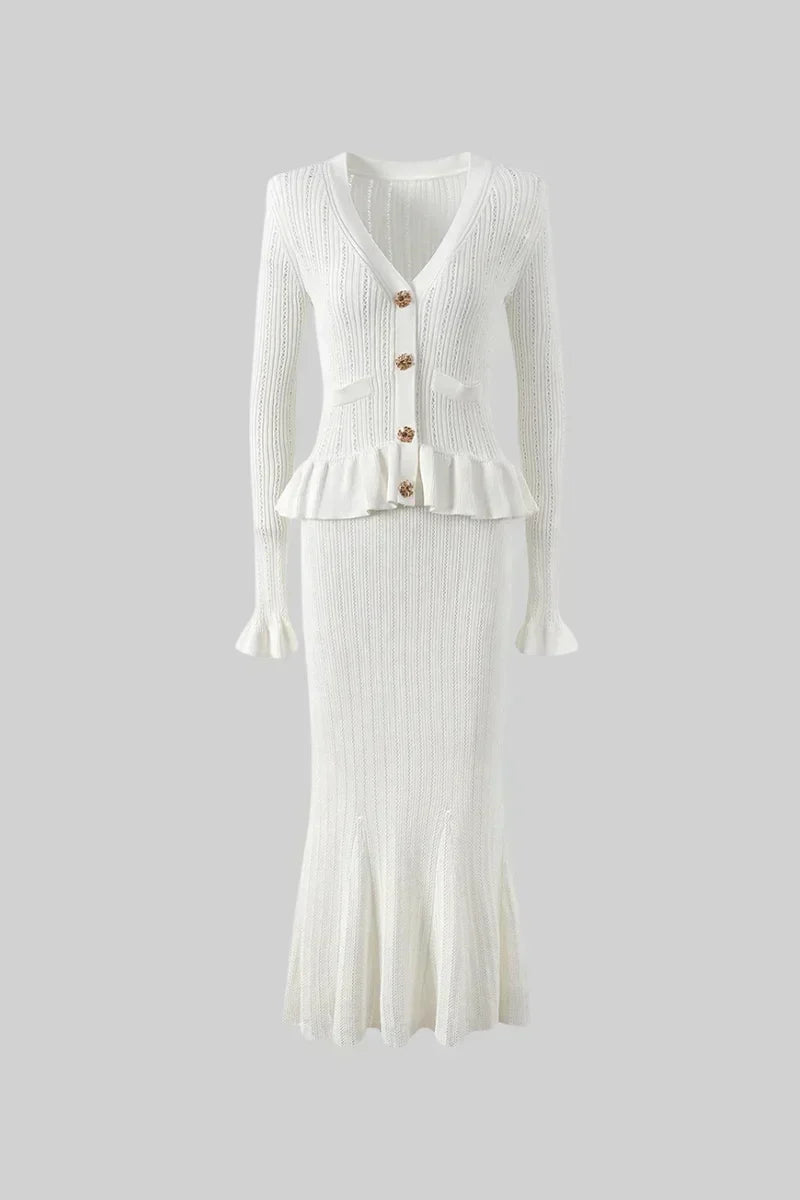 Prudence Refined Knit Midi Dress Set with Button Top