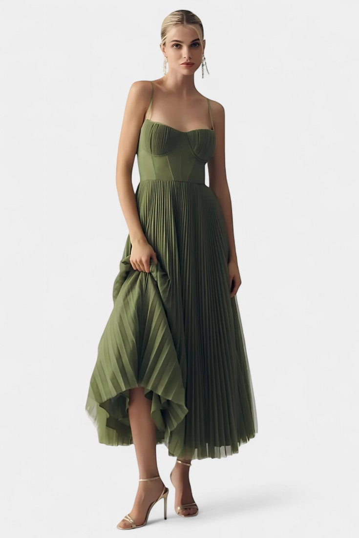 Ottilie Pleated Chiffon Dress with Sculpted Corset and Heart Neckline