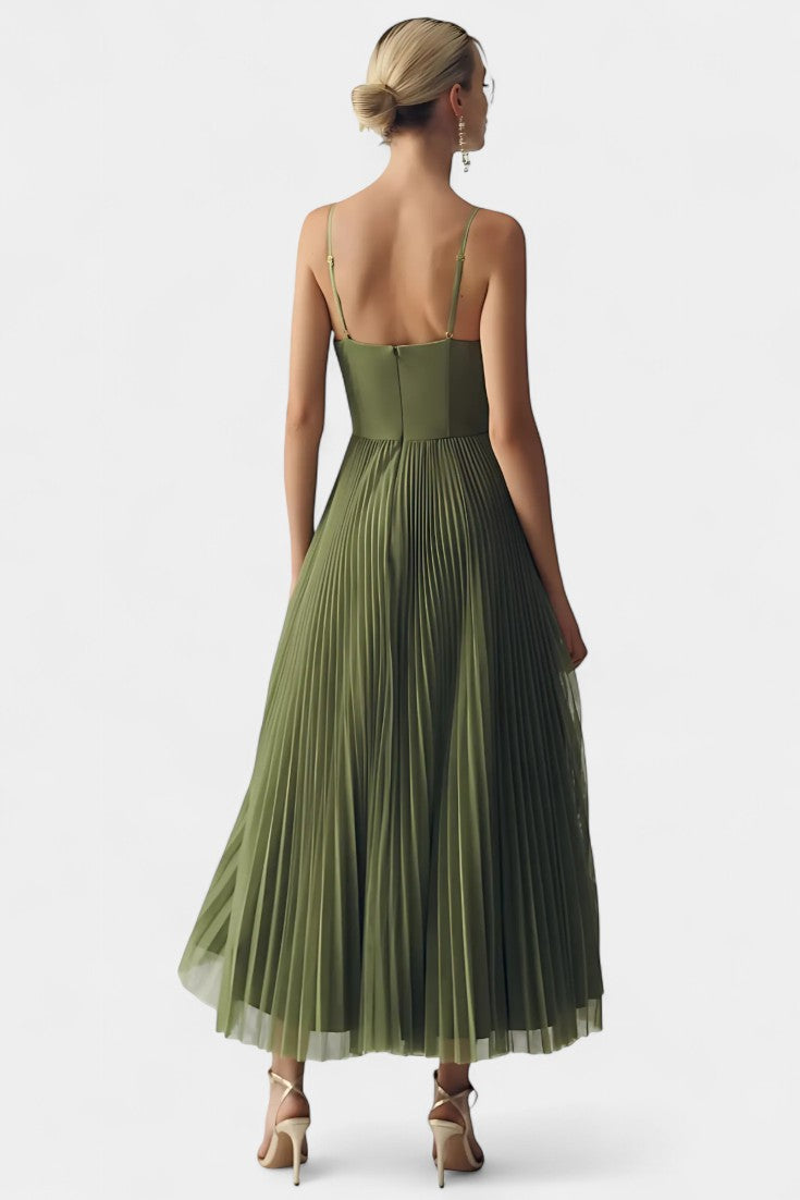 Ottilie Pleated Chiffon Dress with Sculpted Corset and Heart Neckline